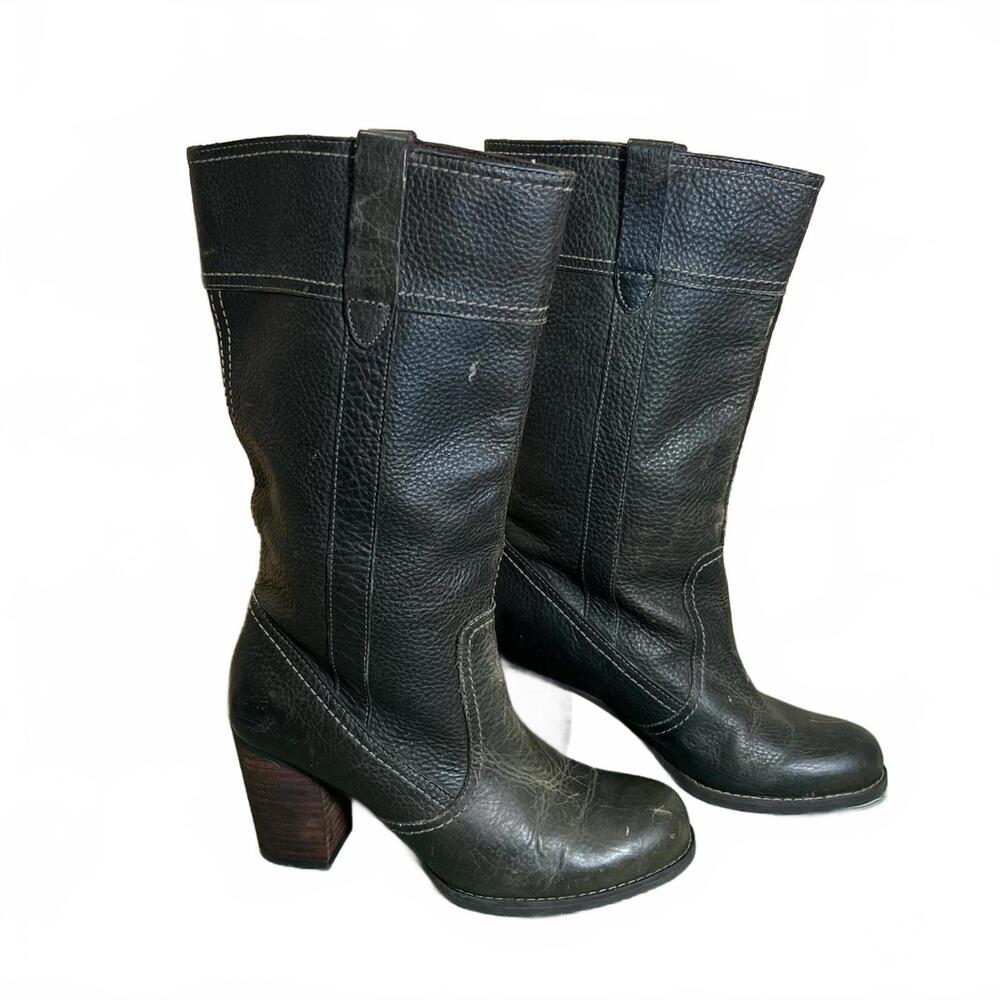 Timberland Black Leather Mid Calf Heeled Boot Womens Size 6.5 M  EU 37.5 9160